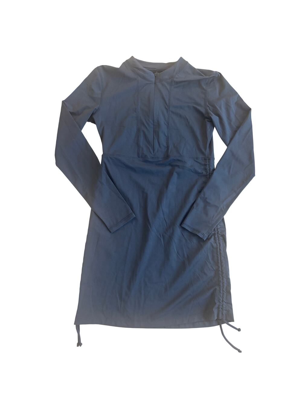 ATHLETA Tidal Half Ruched & Zip Long Sleeve Rash Guard Swim Cover Up Black Sz Sm